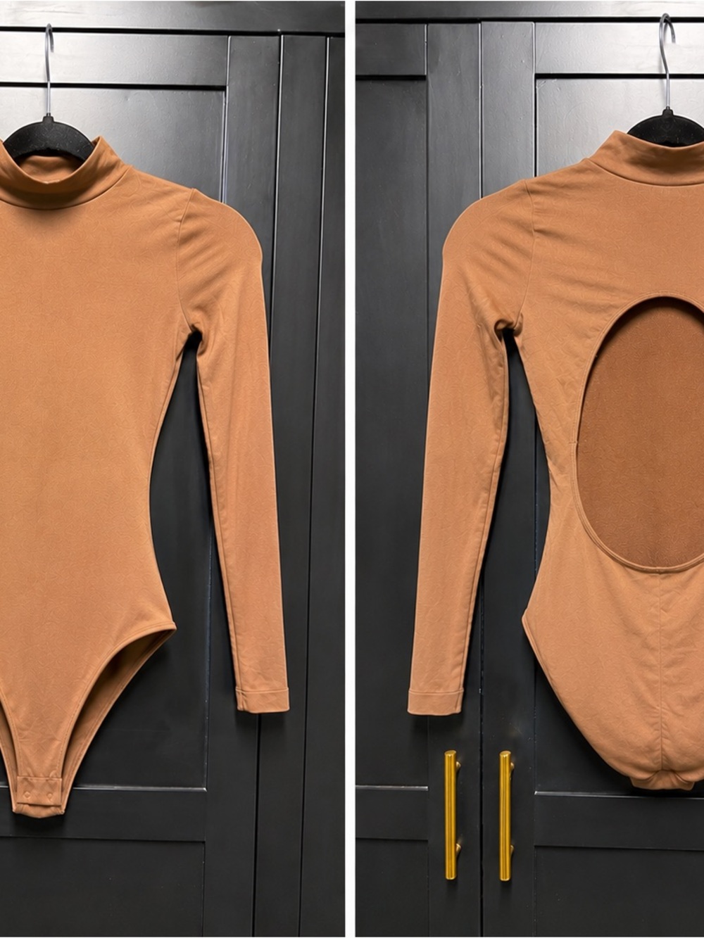 Brown Long Sleeve Open-Back Bodysuit